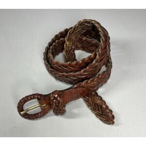 Cole Haan Leather Woven Braided Belt Mens 28 Brown Wrapped Buckle Slim 3/4"
